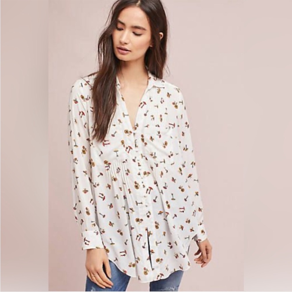 Maeve Anthropologie mushroom print blouse shirt